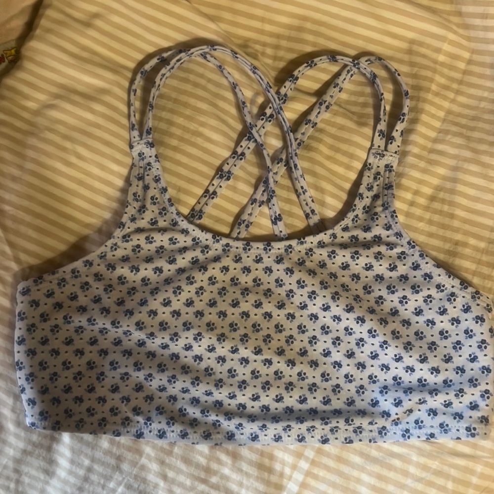 Gap Kids Girls Blue‎ Floral Criss Cross Strappy Sports Bra Bikini Top XL 12